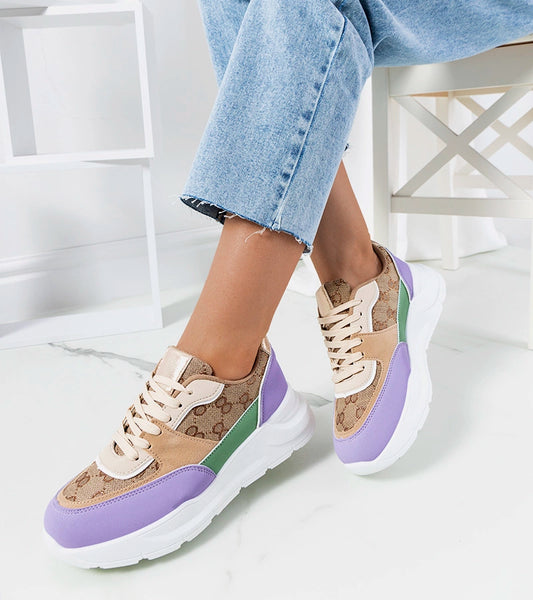 2-Béžovo-fialové dámské tenisky Elyne-2