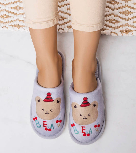 2-Šedé měkké pantofle Bear-2