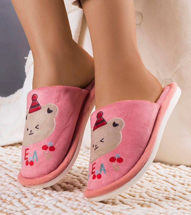 3-Růžové měkké pantofle Bear-3