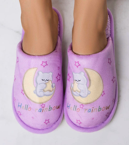 2-Fialové měkké pantofle Duhový měsíc-2