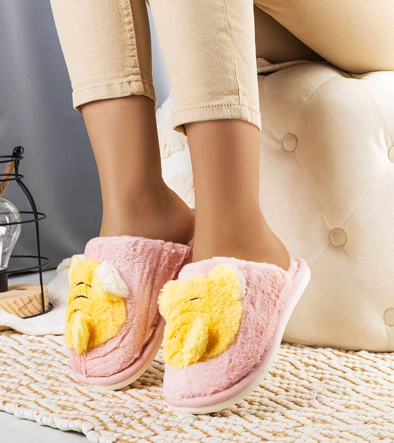 3-Růžové a žluté měkké pantofle Bee-3