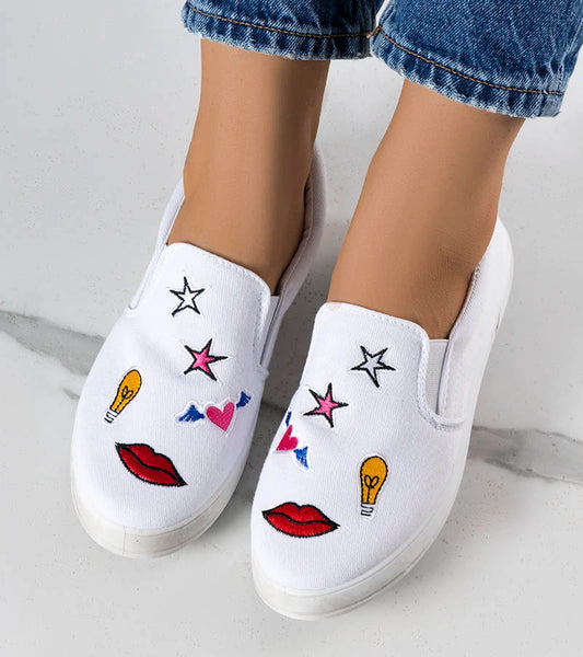 2-Bílé látkové tenisky se záplatami Anais-2