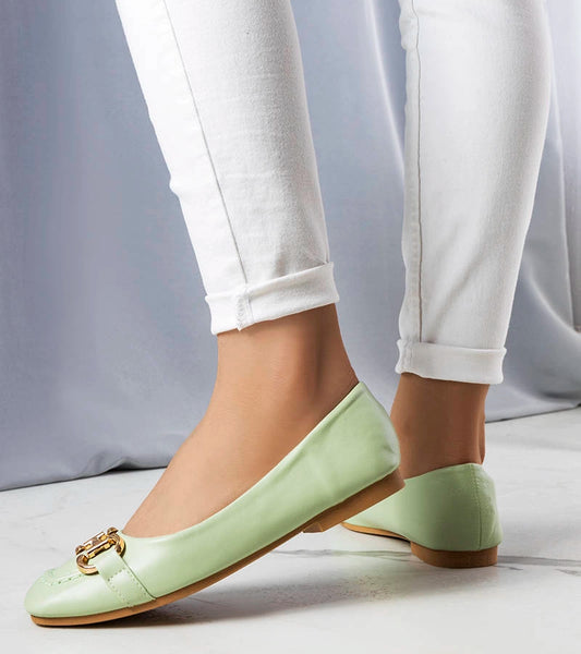 2-Zelené baleríny se zlatým zdobením Iris-2