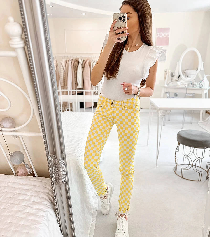 5-Žluté látkové kalhoty Bler-5