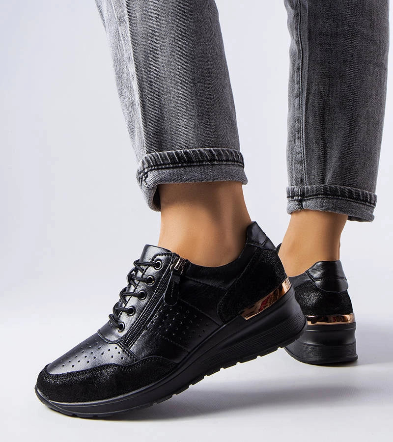 3-Černé ažurové kožené polobotky Jazzar-3