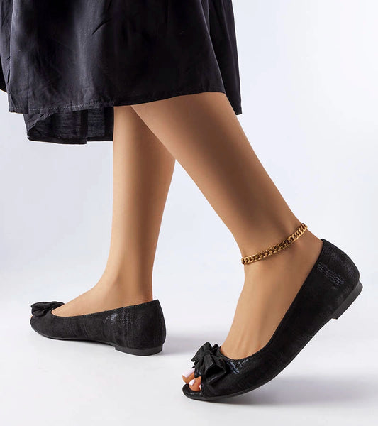 2-Černé metalické baleríny s lukem Hawk-2