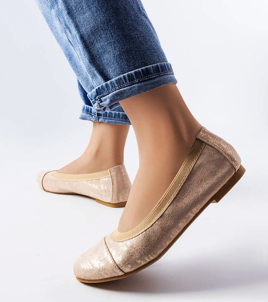 2-Béžové metalické baleríny značky Crummit-2