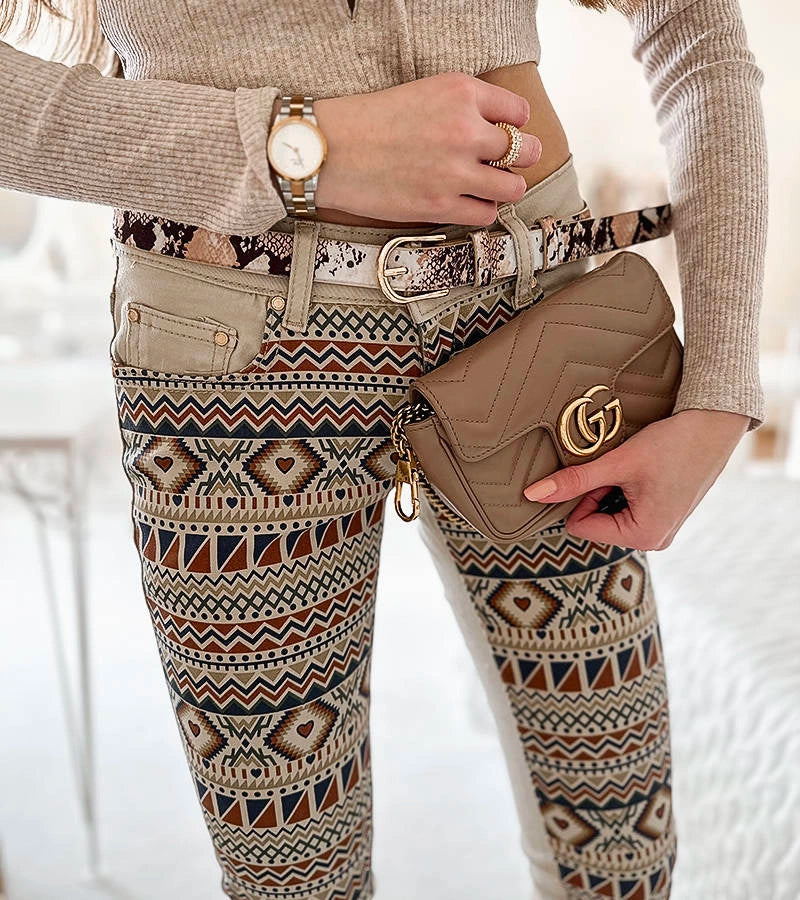 5-Béžové vzorované kalhoty Lévesque-5