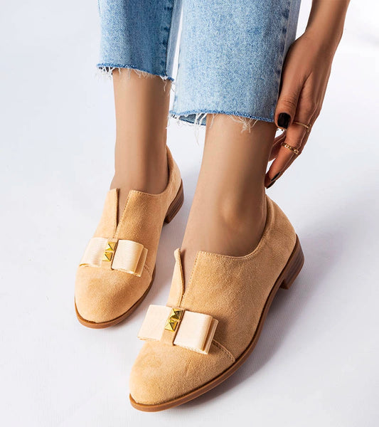 2-Béžové polobotky s mašlí Poplar-2