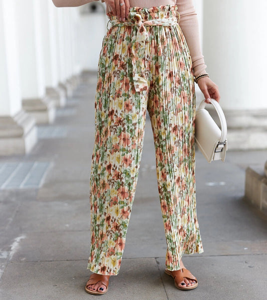 2-Béžové dámské široké plisované kalhoty Sammira-2