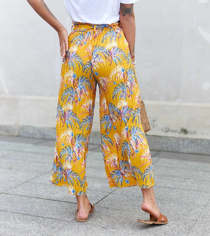 4-Žluté dámské široké plisované kalhoty Sijam-4