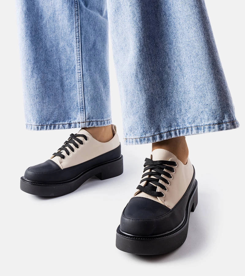 4-Béžové polobotky Merico s plochým podpatkem-4