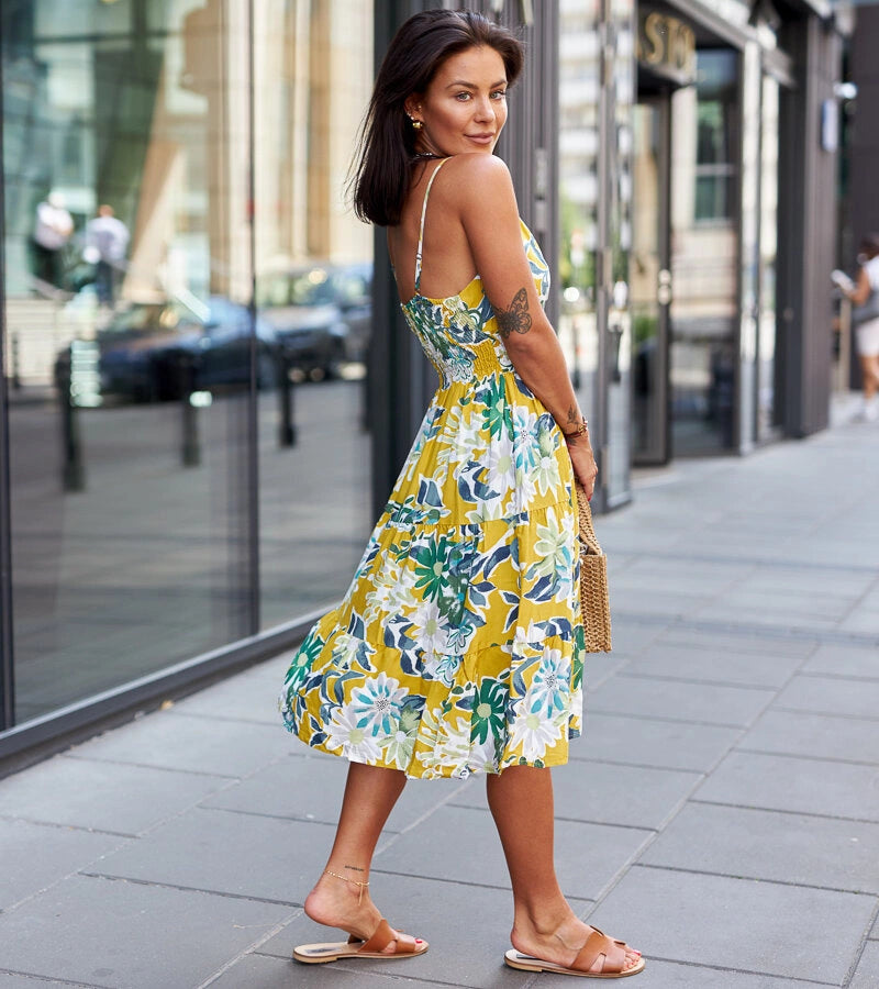 3-Žluté květinové mini šaty Brugnetto-3