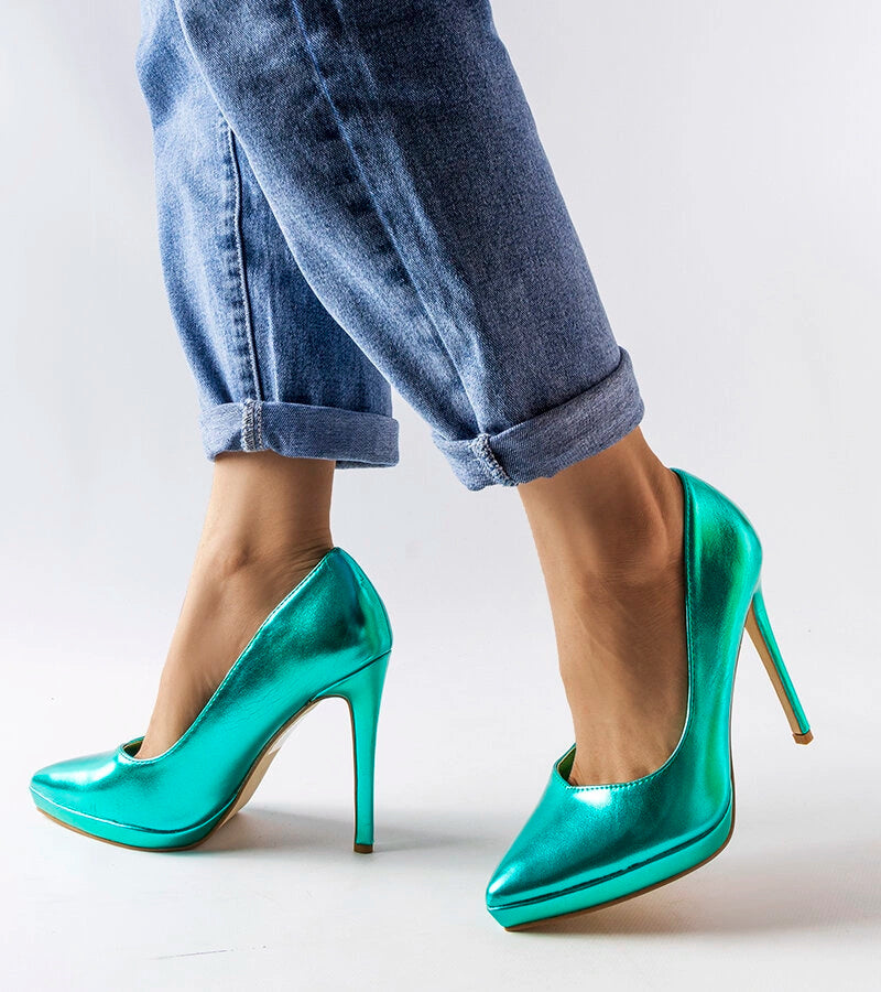 3-Zelené zrcadlové jehlové podpatky Kristin-3