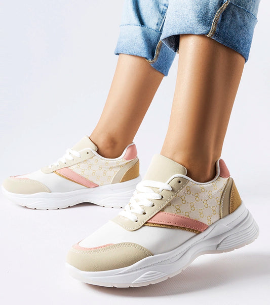 2-Bežové a bílé tenisky Duffy se zlatým akcentem-2