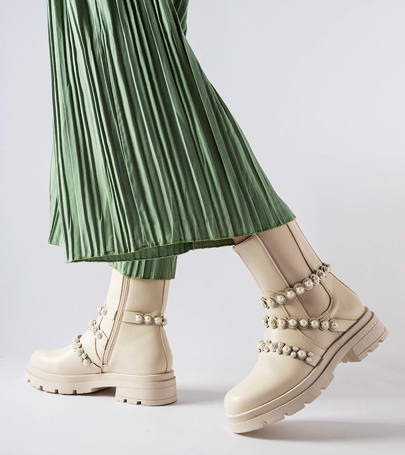 3-Bežové kotníčkové boty zdobené perličkami Callicratide-3