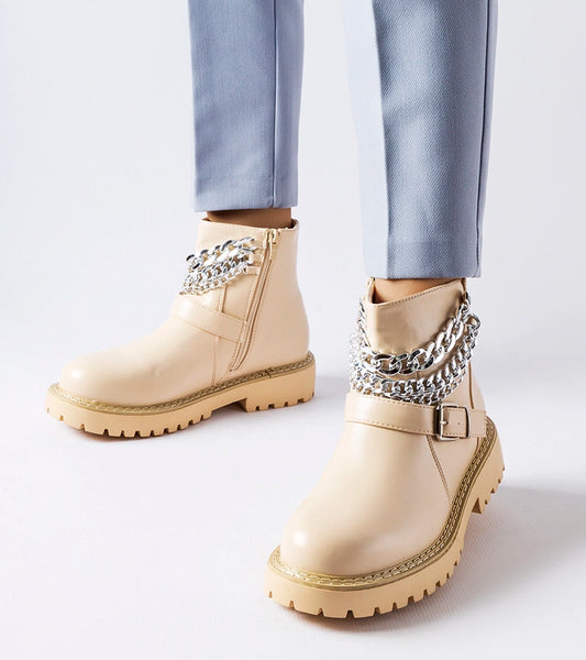 2-Bežové kotníčkové boty s dekorativními řetízky Mezzavia-2