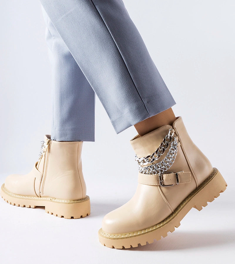 4-Bežové kotníčkové boty s dekorativními řetízky Mezzavia-4