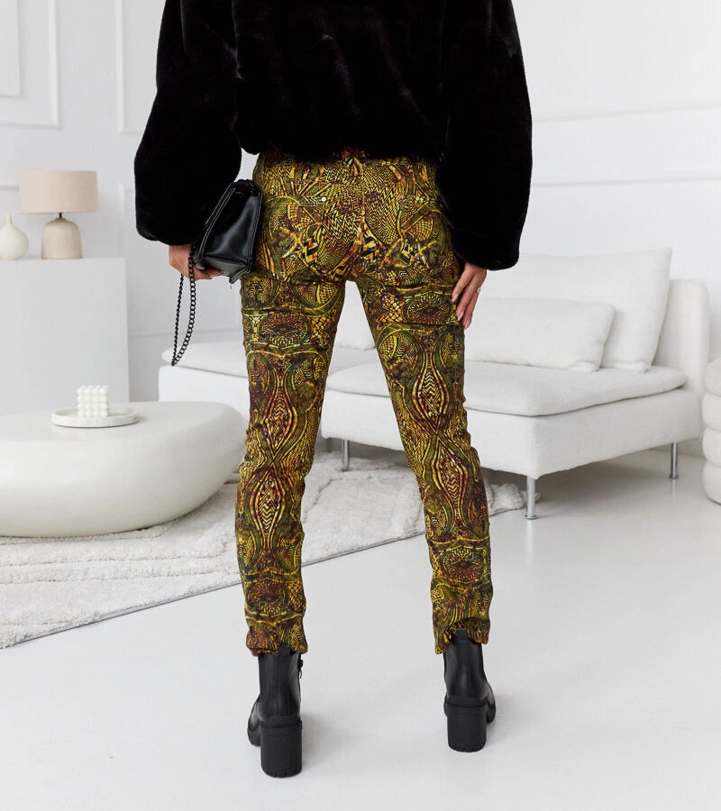 4-Zeleno-žluté slim kalhoty s vysokým pasem Eglantinere RE-380-4