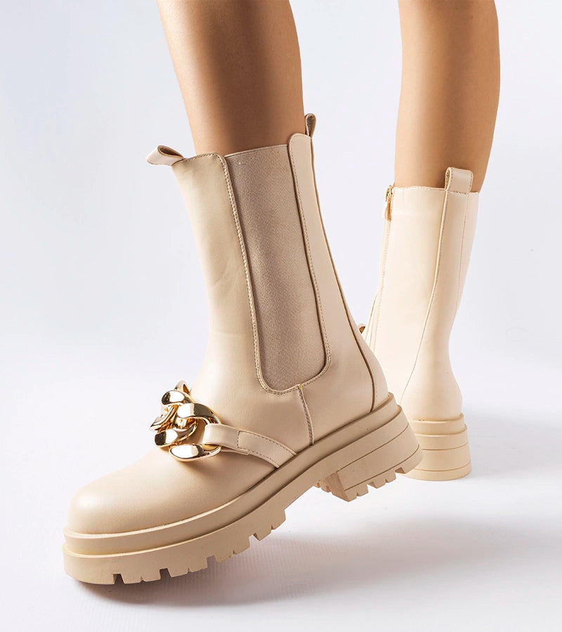 3-Béžové kotníčkové boty s řetězem Thierry-3