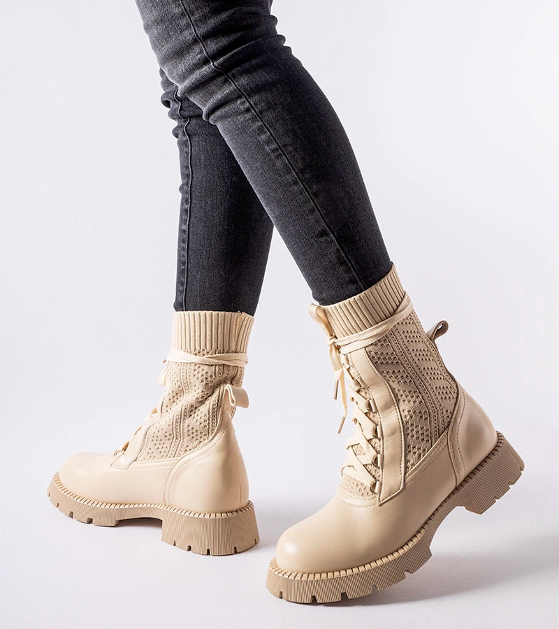 4-Beige krajkové ponožkové botky Portico-4