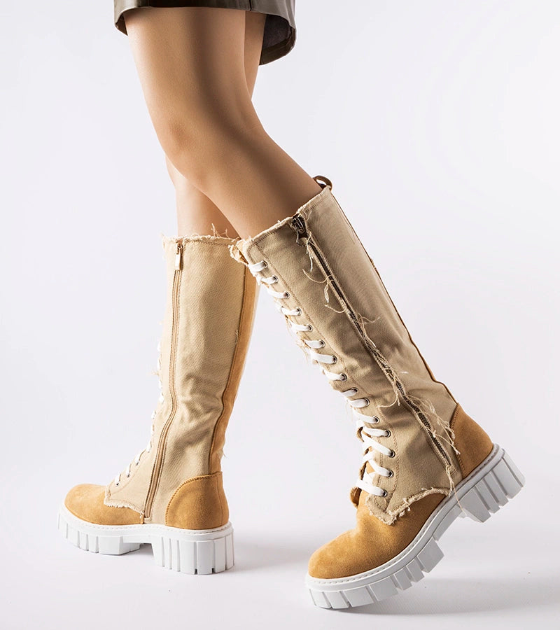 4-Bežcové materiálové zateplené kozačky Palmer-4