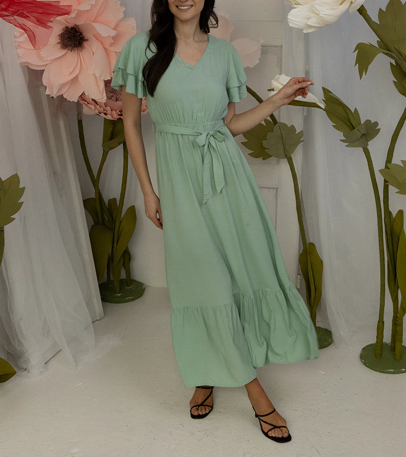 2-Zelené maxi šaty s krátkým rukávem Akina-2