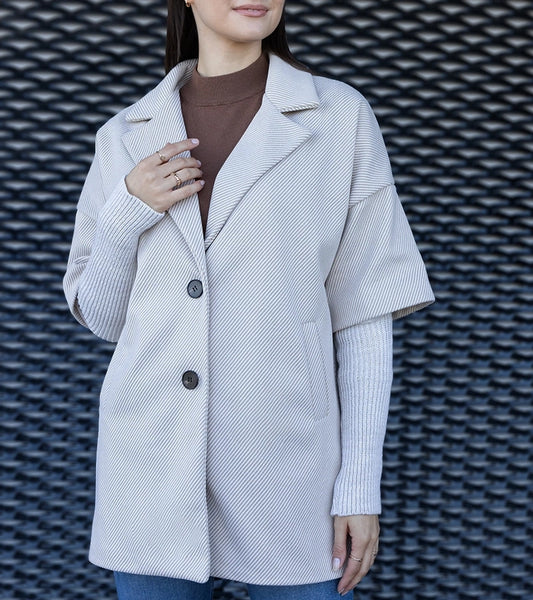 2-Beige kabát s pletenými rukávy Sameha-2