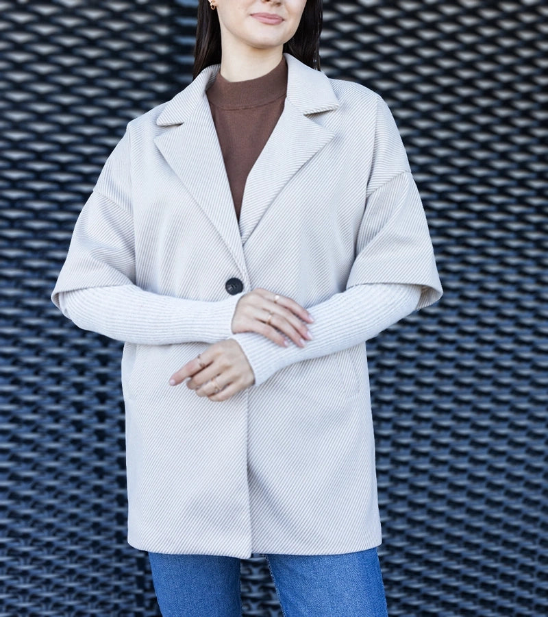 4-Beige kabát s pletenými rukávy Sameha-4