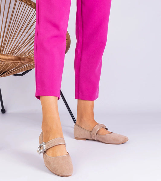 2-Béžové baleríny zdobené sponou s krystaly Demetra-2