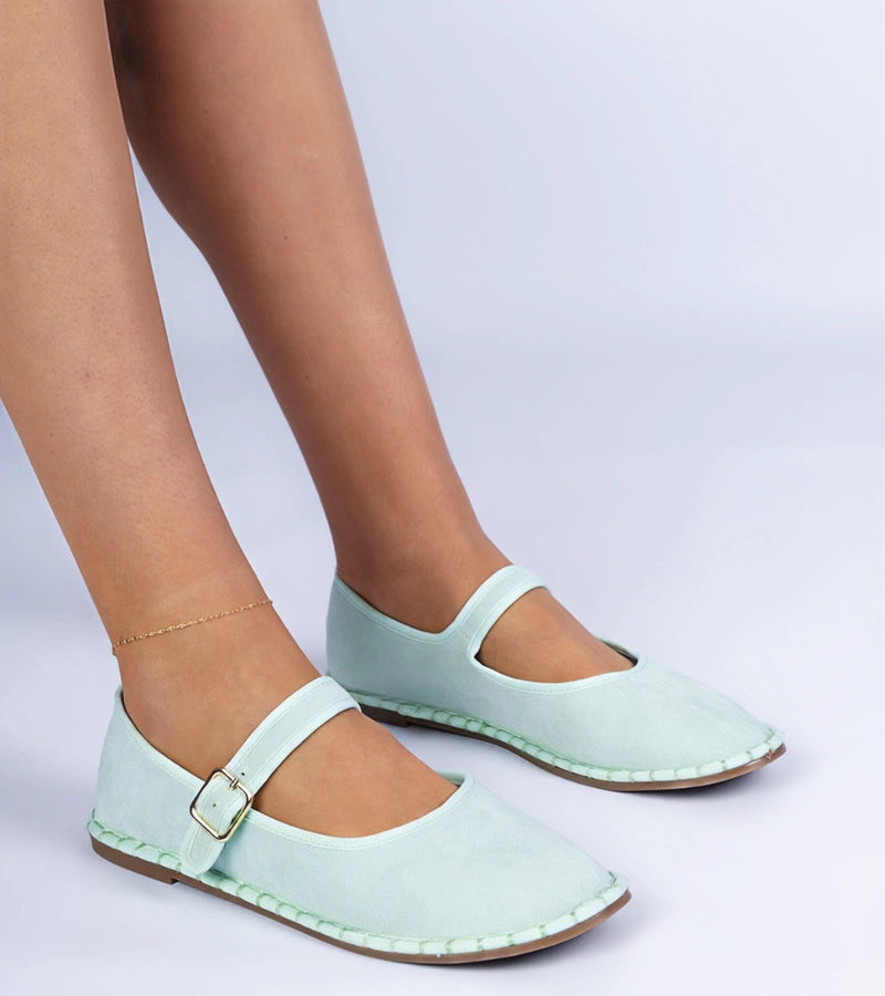 5-Zelené dámské baleríny s páskem Meremi-5