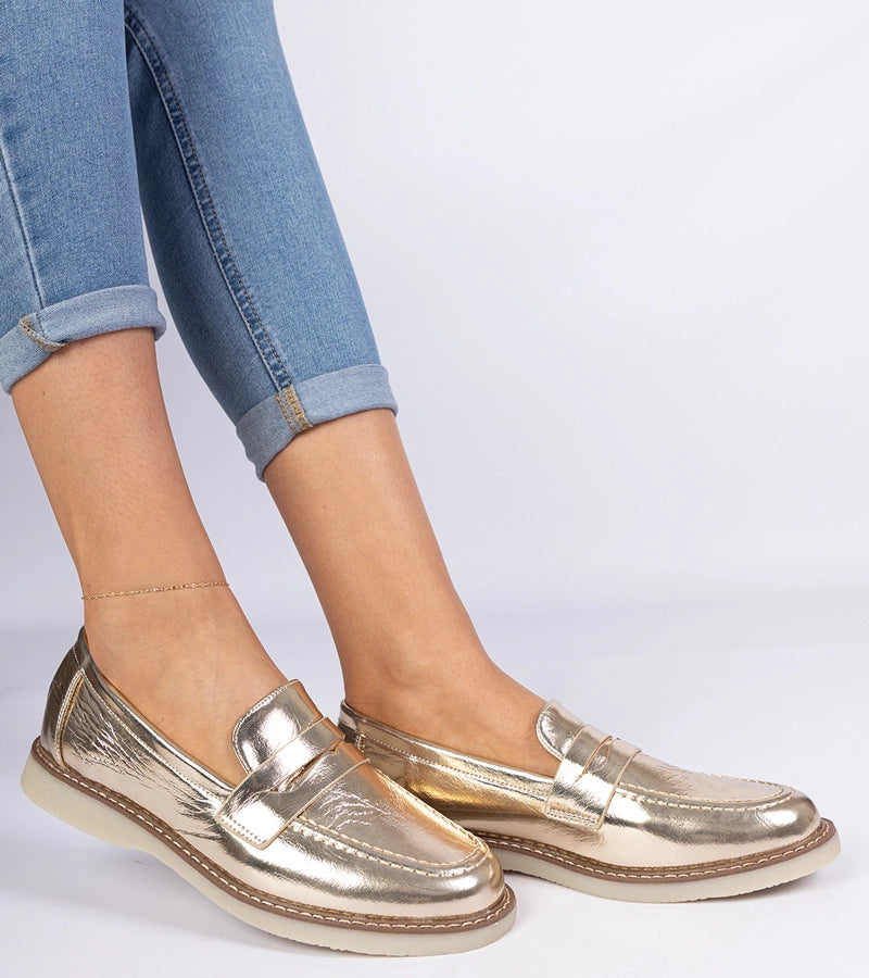 5-Zlaté klasické dámské mokasíny Merisa-5