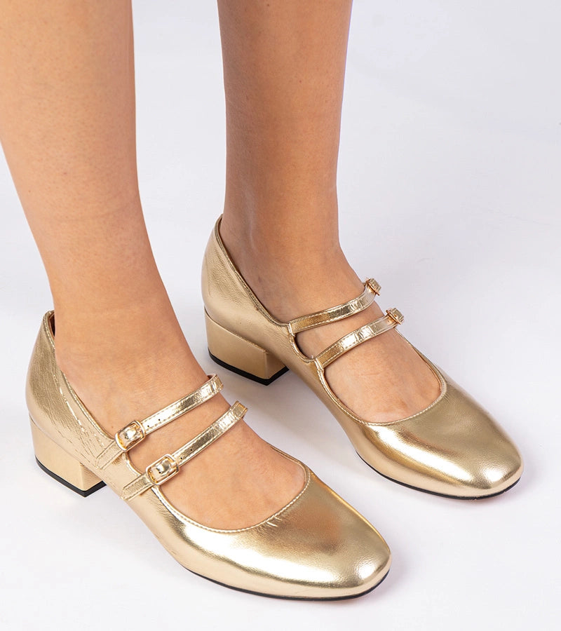 4-Zlaté dámské lodičky na podpatku s přezkami Demara-4