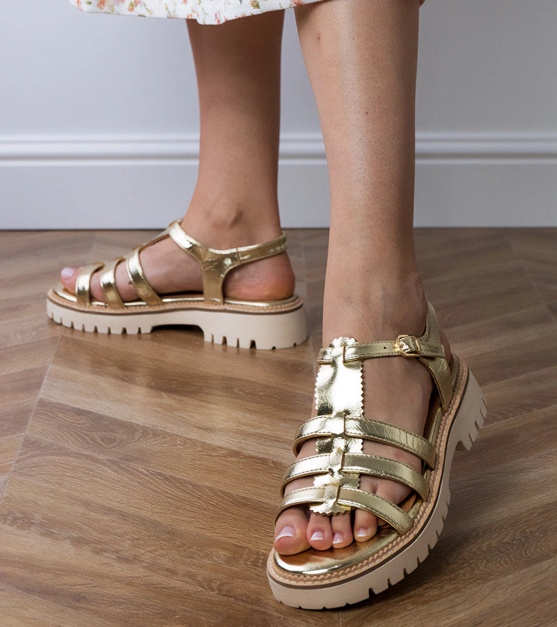 3-Zlaté sandály gladiátorky s přezkou Dunara-3