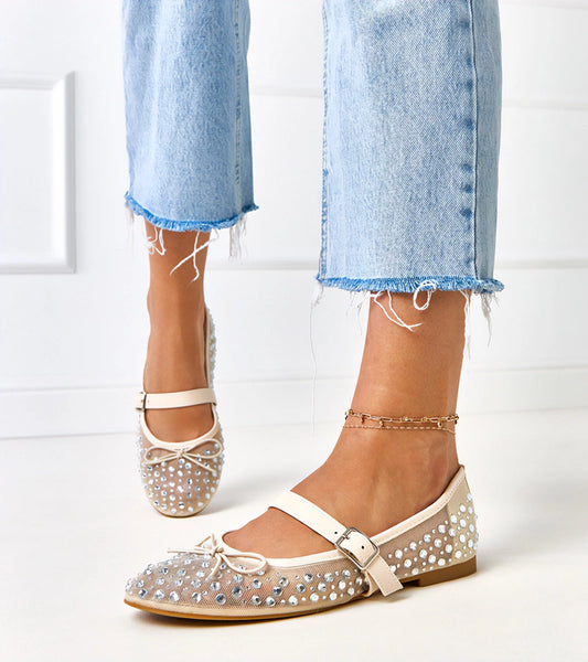 2-Béžové síťované baleríny s krystaly Elasida-2