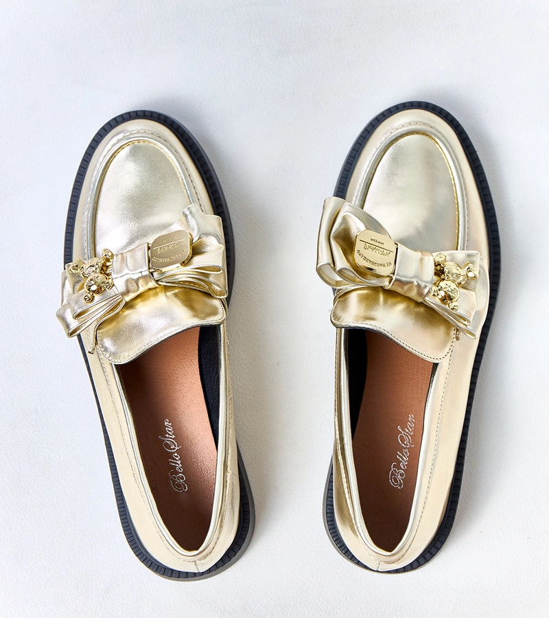 7-Zlaté mokasíny s mašlí a medvídkem Teriwa-7