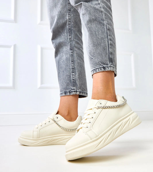 2-Béžové tenisky na platformě s ozdobným řetízkem Tina-2