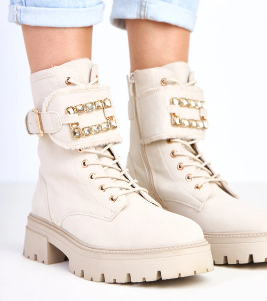 2-Béžové zateplené boty na platformě zdobené kameny Dajana-2