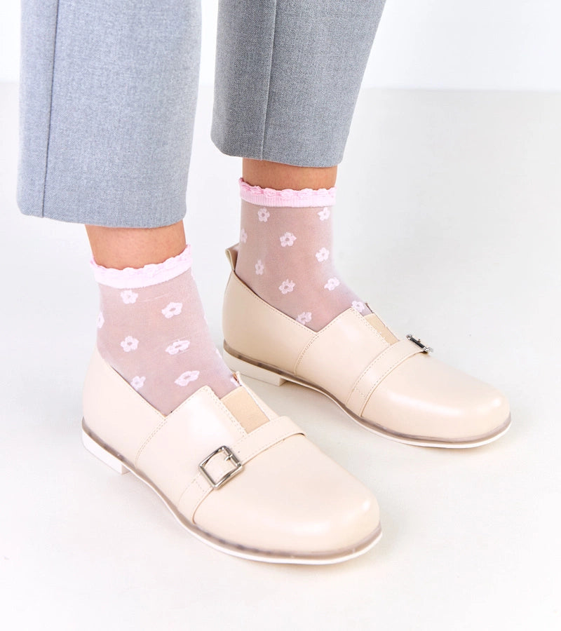 4-Béžové dámské polobotky s koženou stélkou Klensi-4