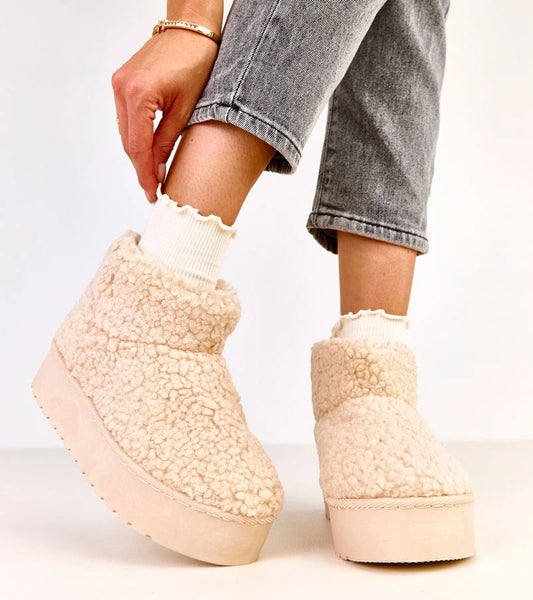 2-Béžové sněhule s holínkou z beránčí kožešiny Lasso-2