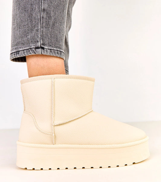 2-Béžové nízké sněhule na platformě z ekokůže Reinol-2