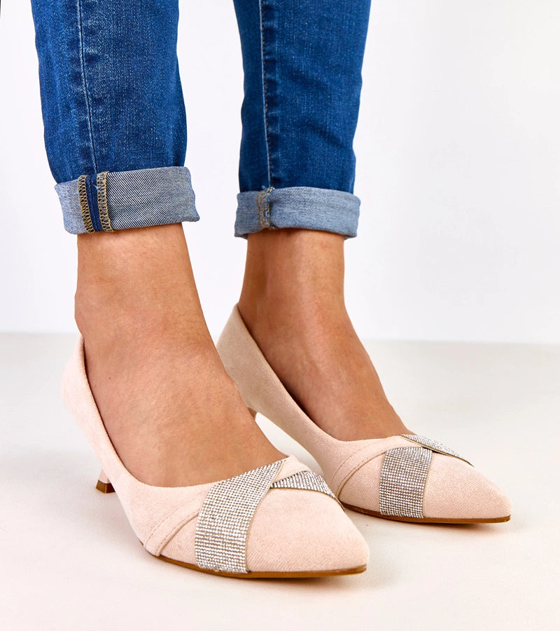 4-Béžové lodičky na nízkém podpatku s kamínky Tajlana-4