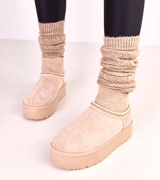 2-Béžové nízké sněhule s ponožkovým svrškem Bernica-2