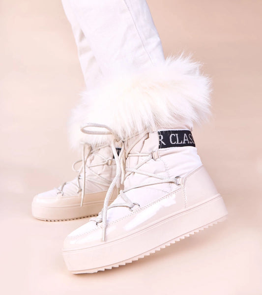 2-Béžové šněhule na šněrování s kožíškem Alison-2