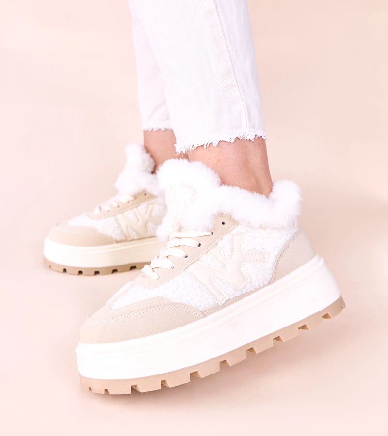 4-Béžové zateplené tenisky s kožíškem Nicha-4