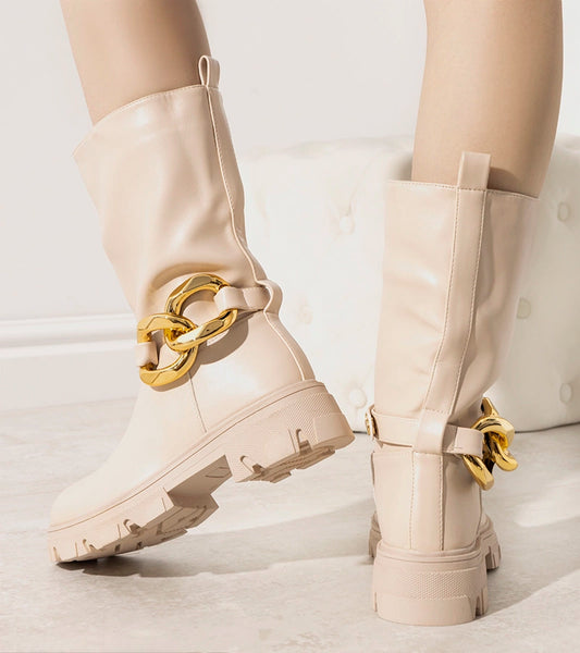 2-Béžový izolovaný boty s řetězem Harrison-2