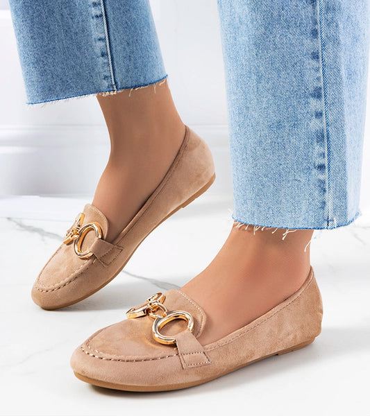 1-Béžové mokasíny s přezkou Castor-1