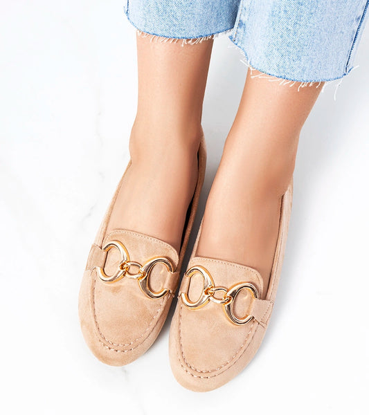 2-Béžové mokasíny s přezkou Castor-2