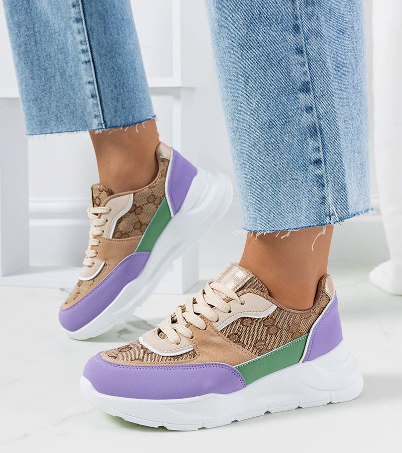 1-Béžovo-fialové dámské tenisky Elyne-1