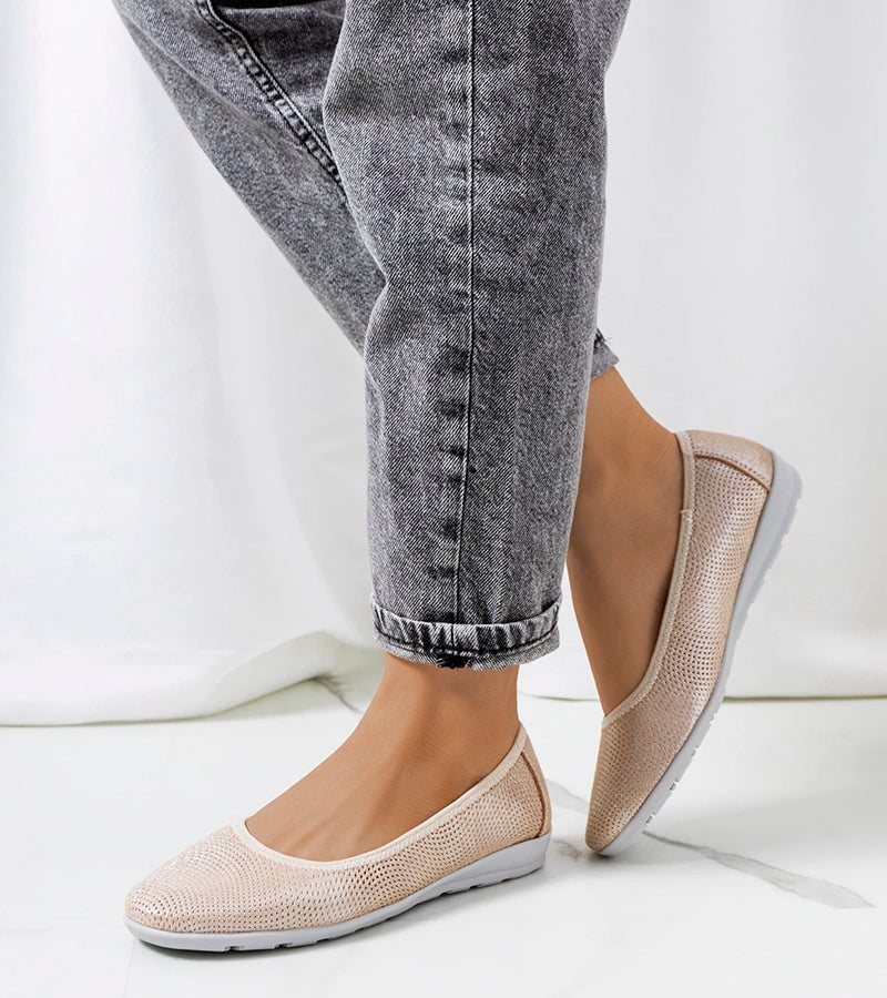 2-Béžové kožené baleríny Elmas-2